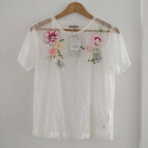 Zara Floral Embroidered Sheer Lace Top - Picture 2 of 8